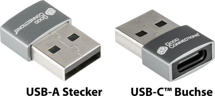 Actual product image Good Connections Adapter USB 2.0 plug A to USB-C socket aluminium housing grey (USB-C)