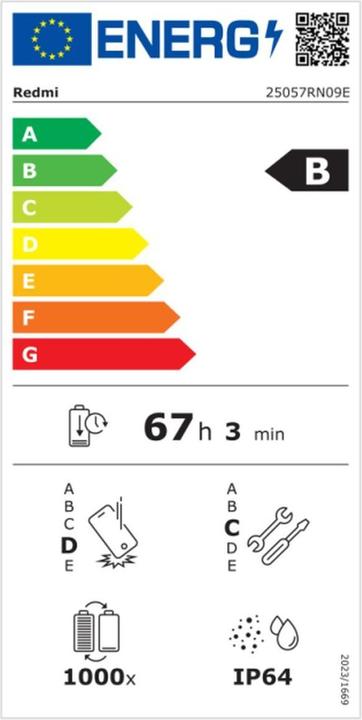 Energie-Label Xiaomi Redmi 15 5G 8+256GB Titan Gray (256 GB, Titan Gray, 6.90", Dual SIM + SD, 5G)
