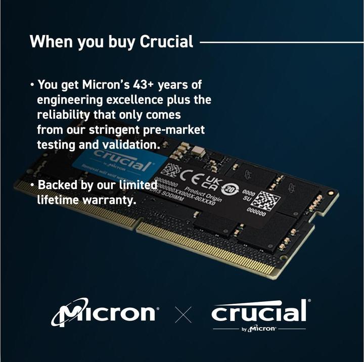 Actual product image Crucial CT2K32G56C46S5 (2 x 32GB, 5600 MHz, DDR5 RAM, SO-DIMM)