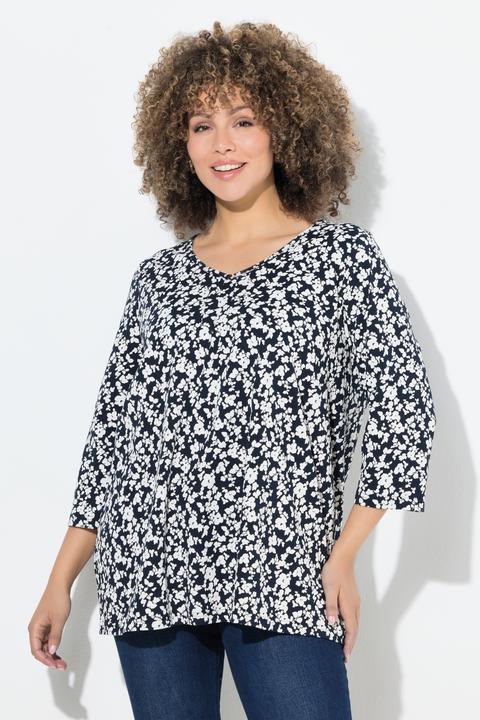 Produktbild Ulla Popken T-Shirt, A-Linie, V-Ausschnitt, Zierfalten, 3/4-Arm (46, 48)