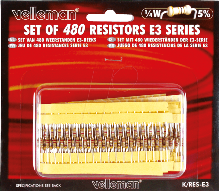 Produktbild Velleman Satz Mit 480 Widerständen (E3-Serie)