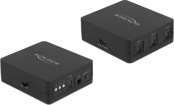 Delock S/PDIF TOSLINK Switch 7,60cm (3") 1 Out mit IR-Fernbedienung und USB Stromversorgung