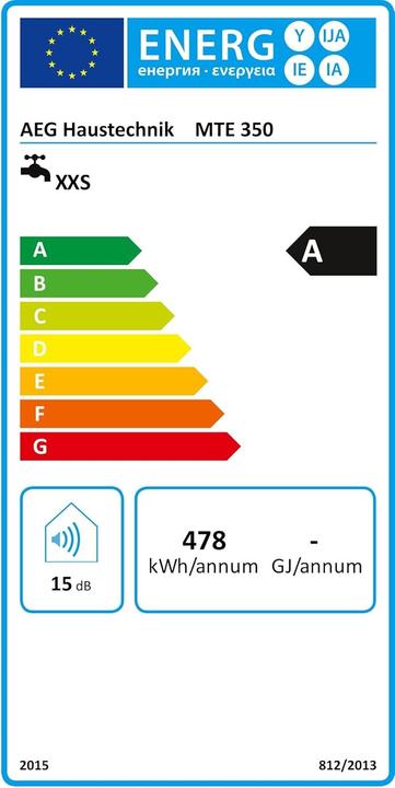 Energie-Label AEG Haustechnik MTE 350 Elektronischer Klein-Durchlauferhitzer nur fürs Handwaschbecken, 3,5 kW, mit Stecker, VDE