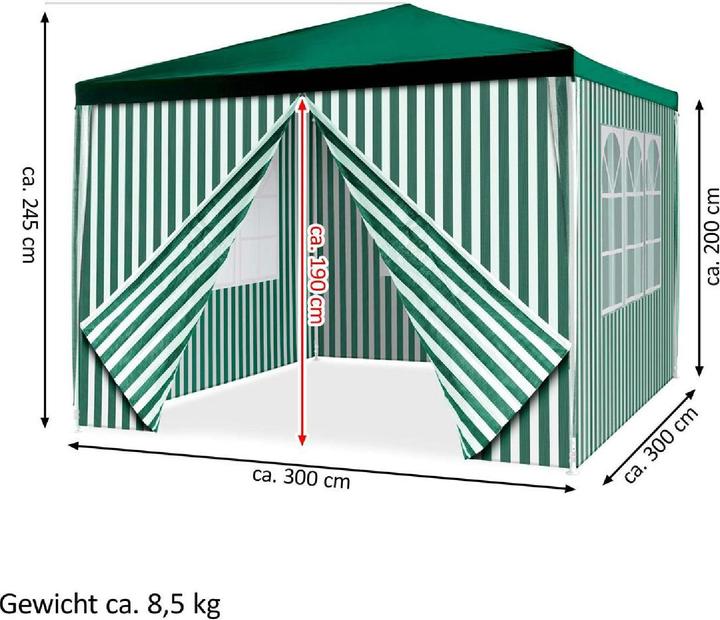 Actual product image VCM Pavillon Partyzelt 3x3m grün weiss wasserdicht 4 Seitenteile Gartenzelt Eventzelt (300 cm, 300 cm)