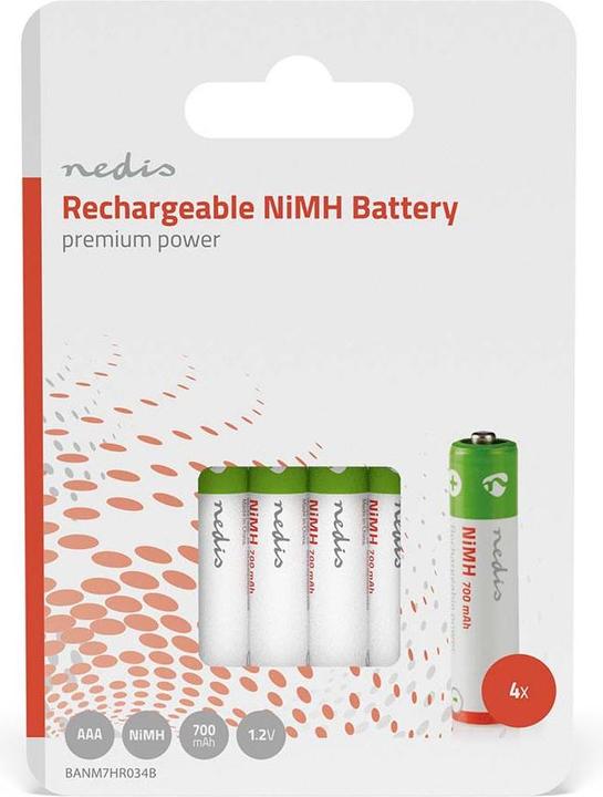 Actual product image Nedis Rechargeable NI-MH battery AAA 1.20 V AAA 700 mAh pre-charged blister 4 pieces, BANM7HR034B (4 pcs., AAA, 700 mAh)