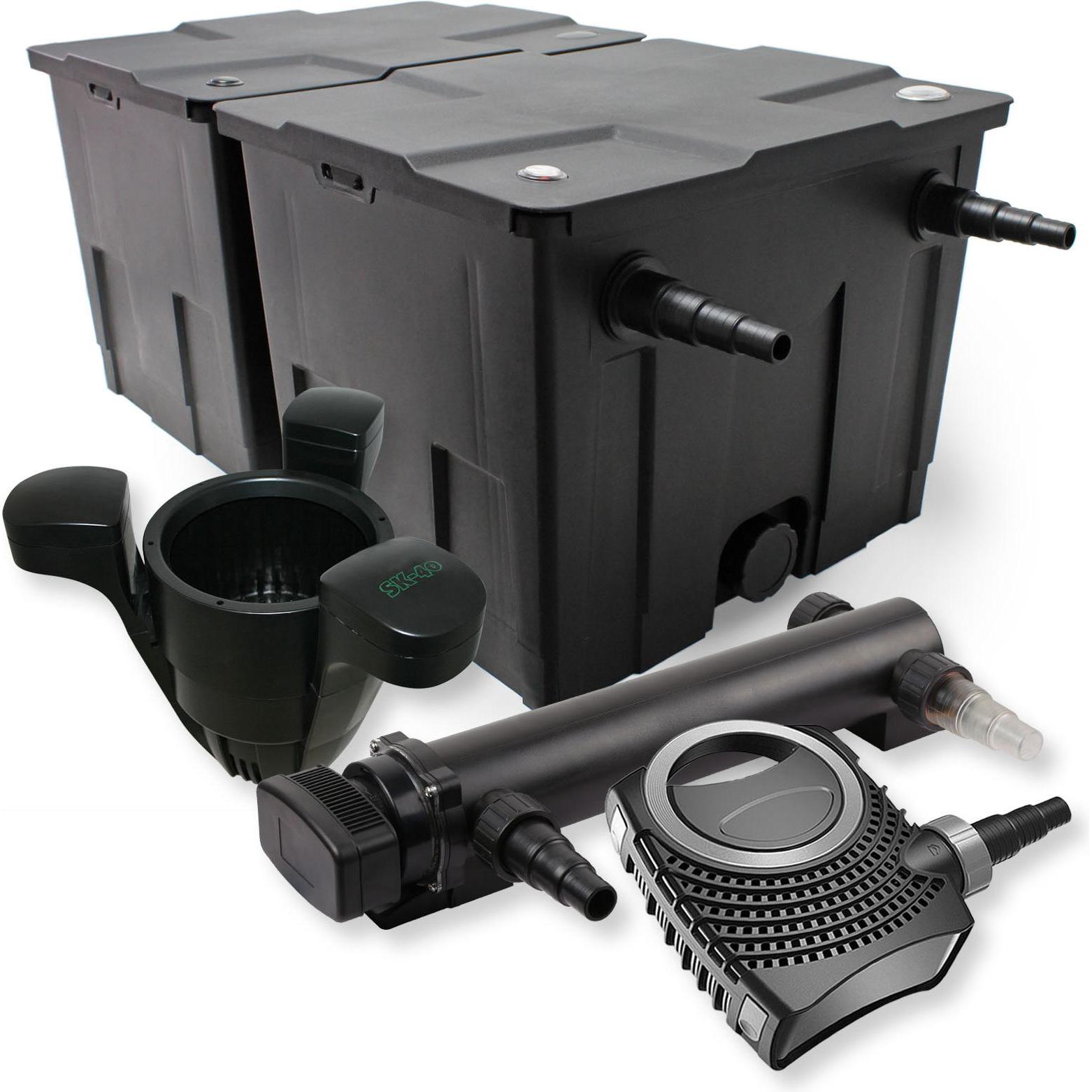 SunSun, Brunnen + Gartenteich, 2-Kammer Filter Set 60000l 36W UVC 3er Teich Klärer NEO10000 80W Pumpe Skimmer
