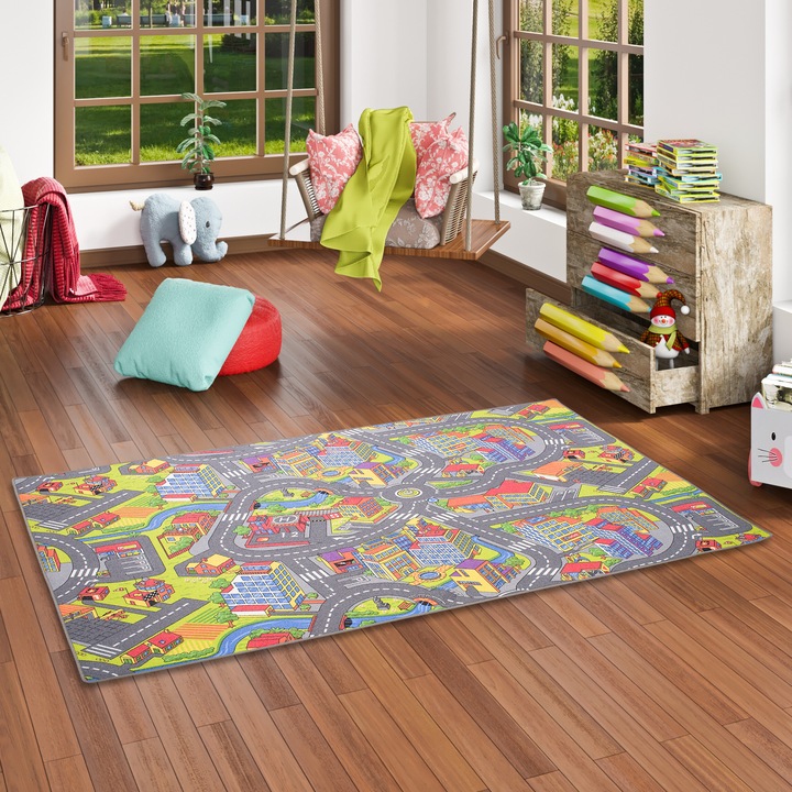 Produktbild Snapstyle Kinder Spiel Teppich Little Town 3D (80 x 200 cm)