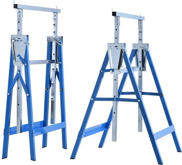 Produktbild Swisshandel24 2 x Gerüstbock Unterstellbock Klappbock höhenverstellbar bis 200kg Stahl Blau 68 x 58 x 80-130 cm (58 cm, 68 cm)