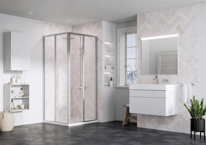 Actual product image Ravak Shower Wall Srv2-90 S Black+Glass Trans