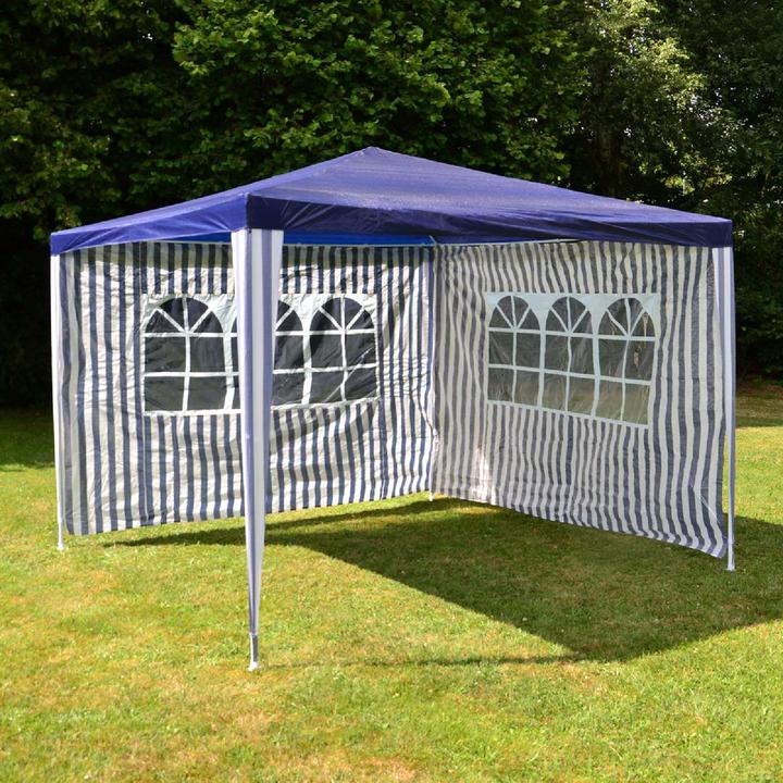 Actual product image VCM Pavillon 3x3 m in blau weiss PE Plane 2 Seitenteile Partyzelt Gartenzelt Zelt (300 cm, 300 cm)