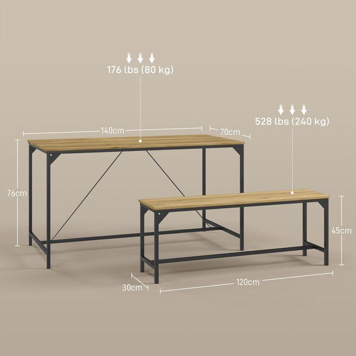 Produktbild Swisshandel24 Essgarnitur, Tisch & 2 Bänke, Industrial Design, Stahlrahmen, Holzdekor/Schwarz (140 x 70 x 76 cm)