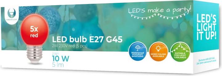 Image du produit Forever Light Ampoule LED E27 G45 2W 230v rouge 5pcs (E27, 5 lm, 5x)
