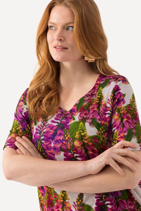 Actual product image Ulla Popken Foxglove Short Sleeve Sweetheart Neckline Top (54)