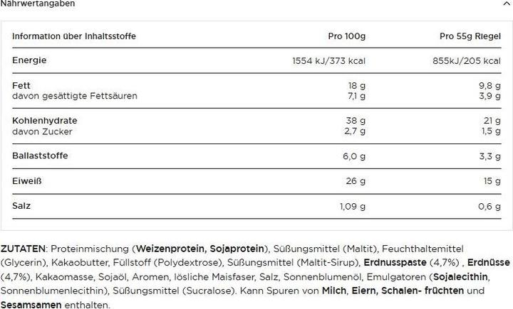 Nährwerte und Zutaten Barebells Vegan Caramel Peanut (Caramel Peanut, 12 Stk., 660 g)