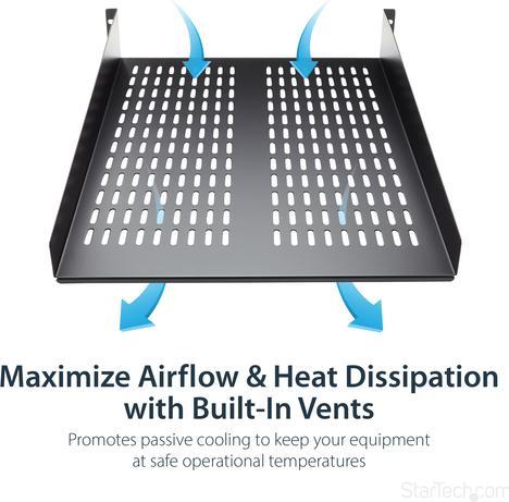 Productafbeelding StarTech 2 U Vast legbord voor serverrack/kast tot 22 kg - 55 cm diep - geventileerd