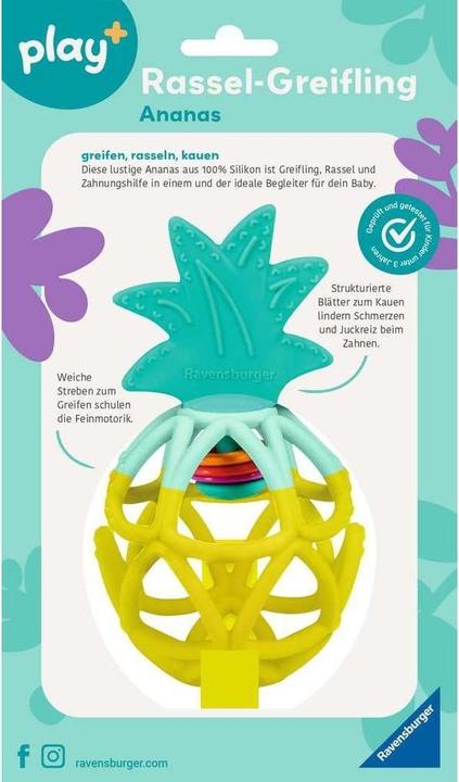 Actual product image Ravensburger 4869 play+ rattle clutching toy: pineapple, teething aid, silicone baby toy from 0