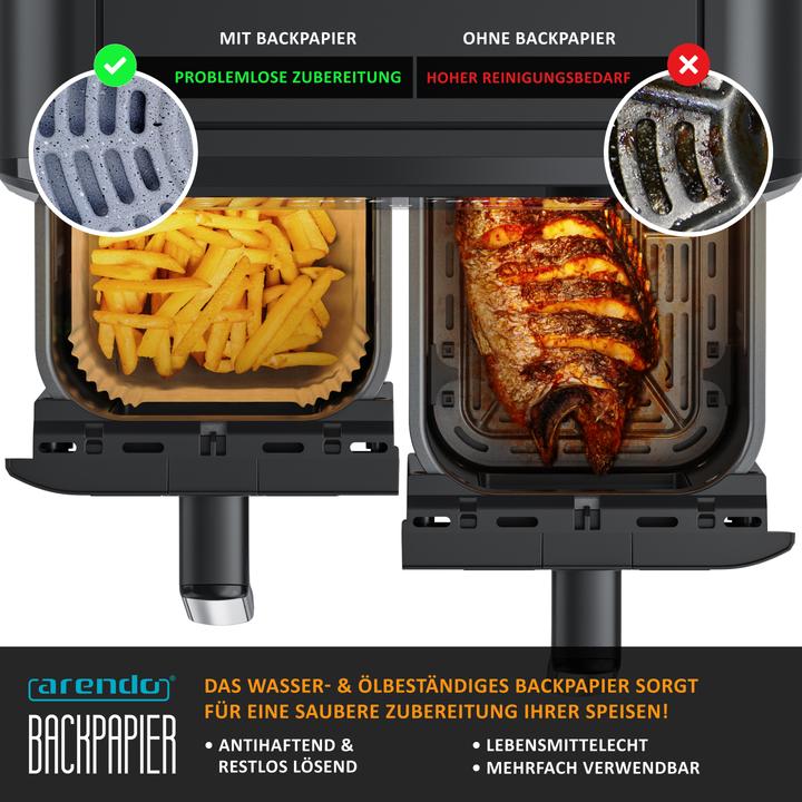 Produktbild Arendo Backpapier für Heissluftfritteuse 4,5-10 L, 100 St., 22x14x4,5 cm, Antihaft, für Airfryer, Ofen usw.