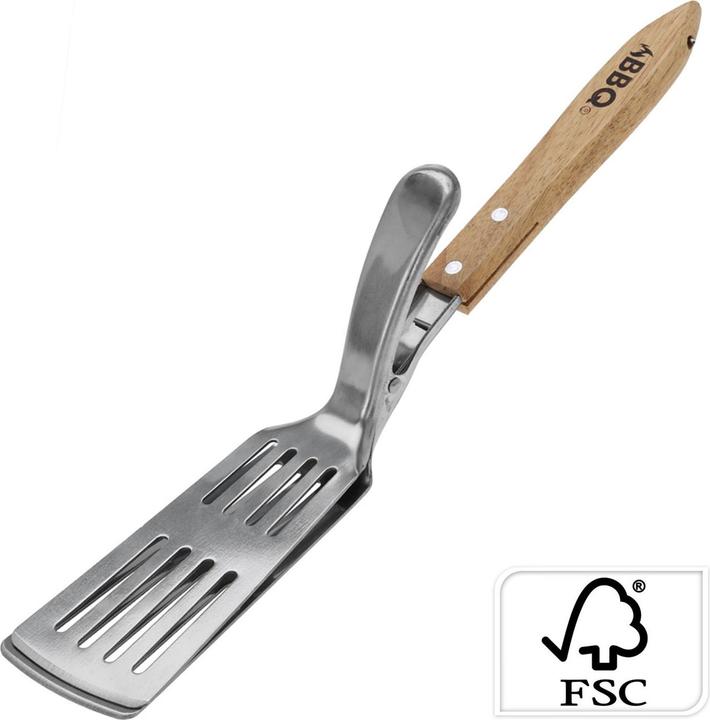 BBQ Collection 2in1 Edelstahl-Grillwender mit Holzgriff & integriertem Greifer