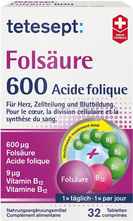 Produktbild Tetesept Folsäure 600 (32 Stück, Tabletten, 52.50 g)