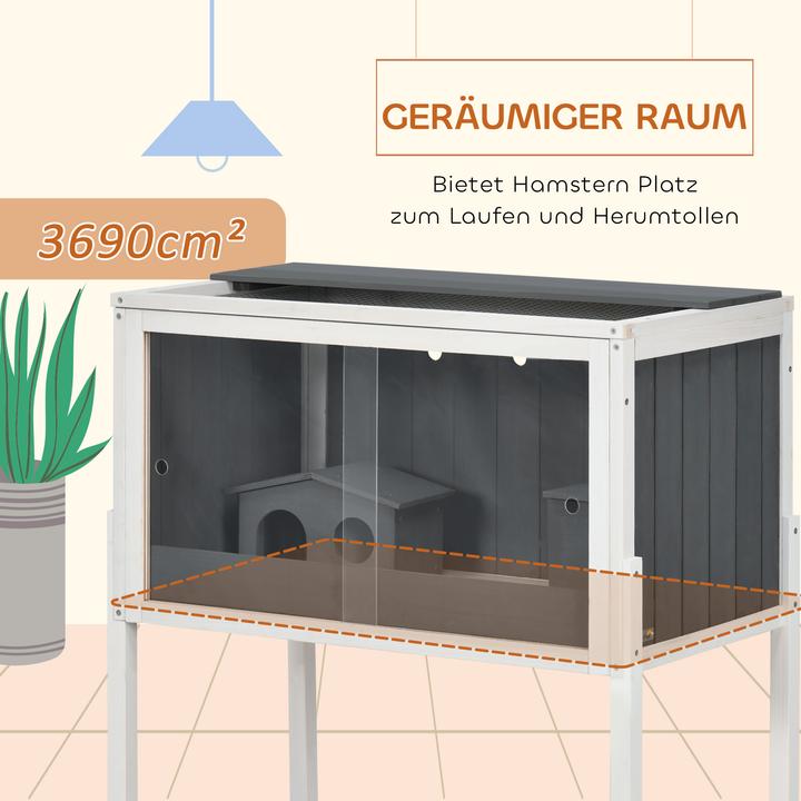 Produktbild PawHut Zwerghamster-Käfig Tannenholz, Metall Dunkelgrau