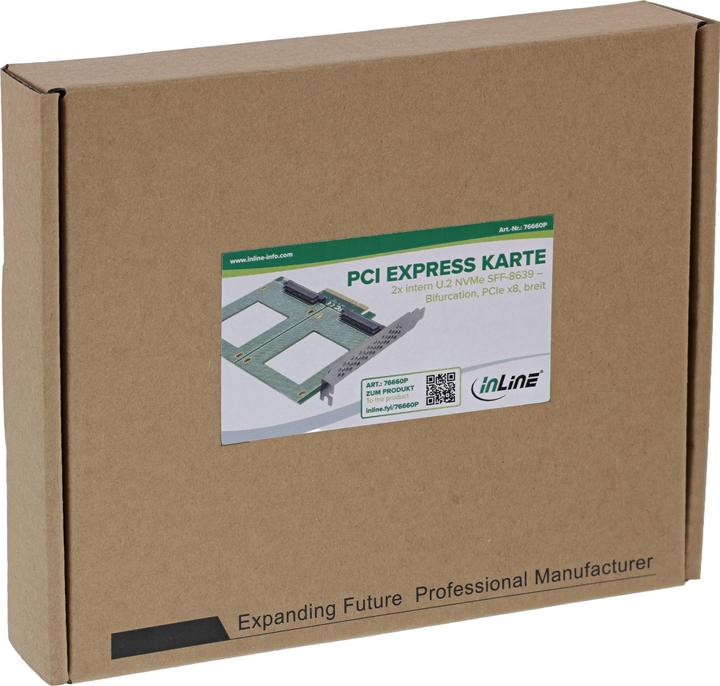Produktbild InLine PCIe Karte zu 2x intern U.2 NVMe SFF-8639 – Bifurcation