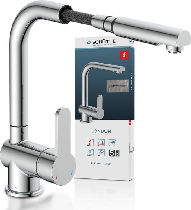 Image du produit Schütte Robinet Cuisine LONDON Robinet d'évier basse pression Chrome Extractible Pivotant 79719