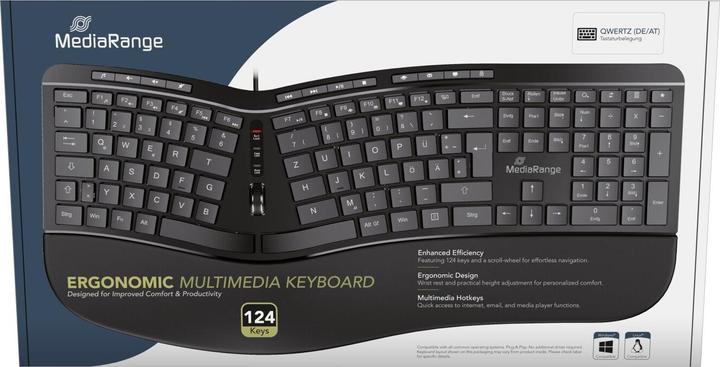 Image du produit MediaRange ergon. Clavier multimédia 124 Ta. Molette Scr noir. (DE, Filaire)