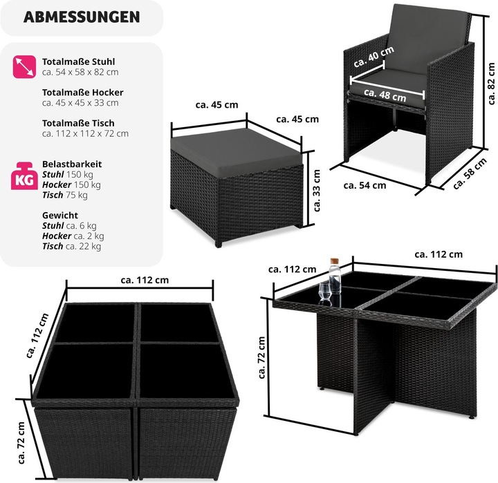 Produktbild tectake Aluminium Rattan Sitzgruppe Manhattan (100 cm)