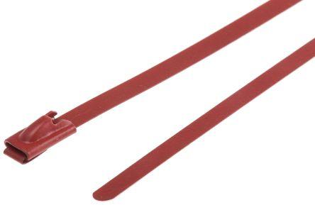 Produktbild RS PRO Roller ball tie S/S Coated 360x4.6 Red (Metallkabelbinder, 360 mm, 100 Stk.)