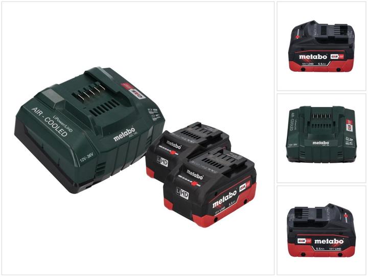 Metabo Basic Set 2x LiHD Battery Pack 18 V 5,5 Ah Li-Ion Battery CAS System ( 685122380 ) + ASC 145 Charger (18 V)