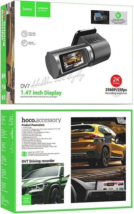 Produktbild Hoco Headphone with microphone driving recorder with display 2K DV7 black (Eingebautes Display, Eingebautes Mikrofon, 2K)