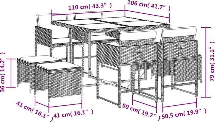 Actual product image vidaXL Garden furniture dining set garden set seating group 17pcs black poly rattan (330 cm)
