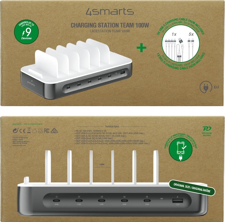 Productafbeelding 4smarts Oplaadstation Team 100W 5C/1A incl. 6 kabels (100 W)