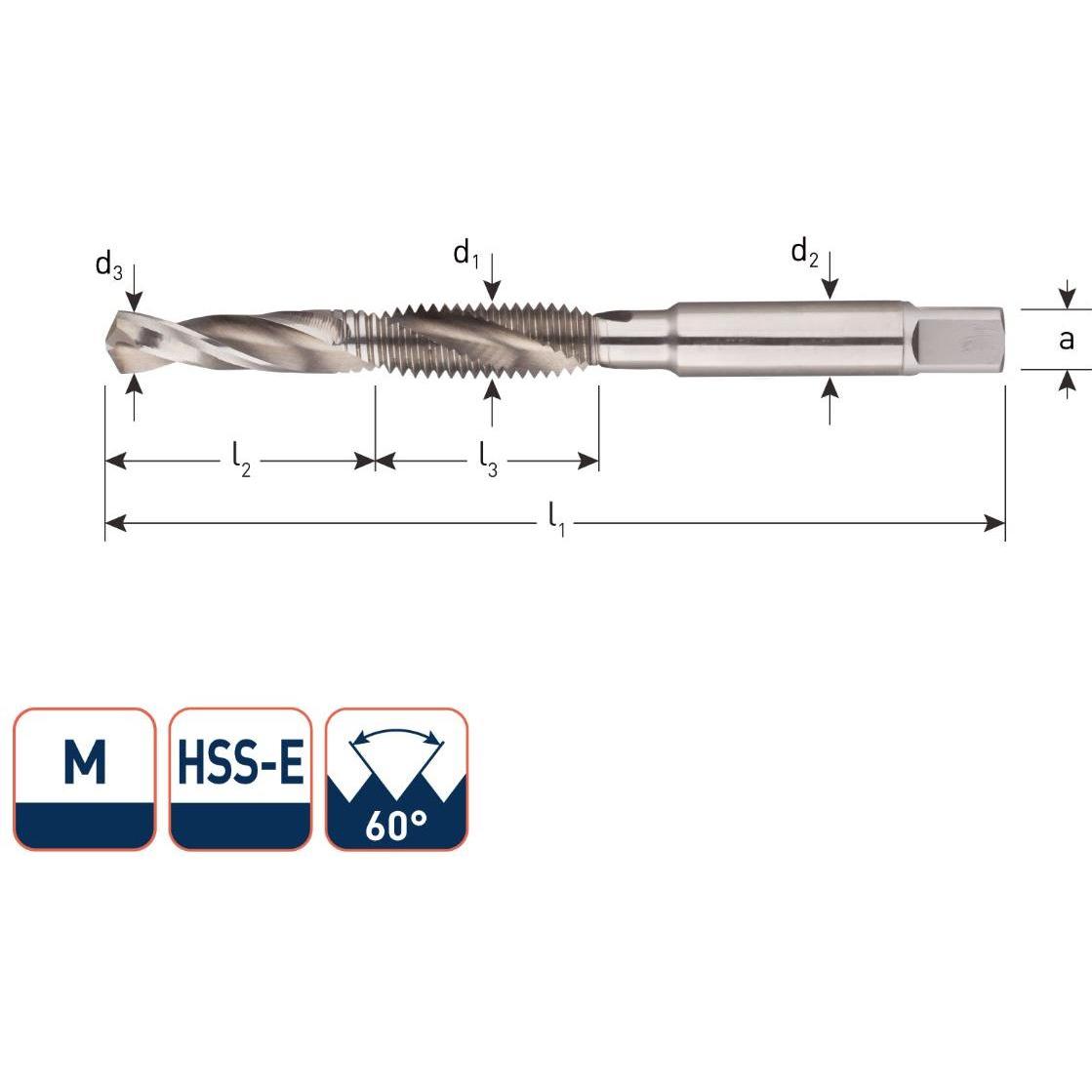 Rotec, Maschi + Giramaschi, 355.1000 HSSE-Kombi-Bohrer Metrisch M10 x 1,5