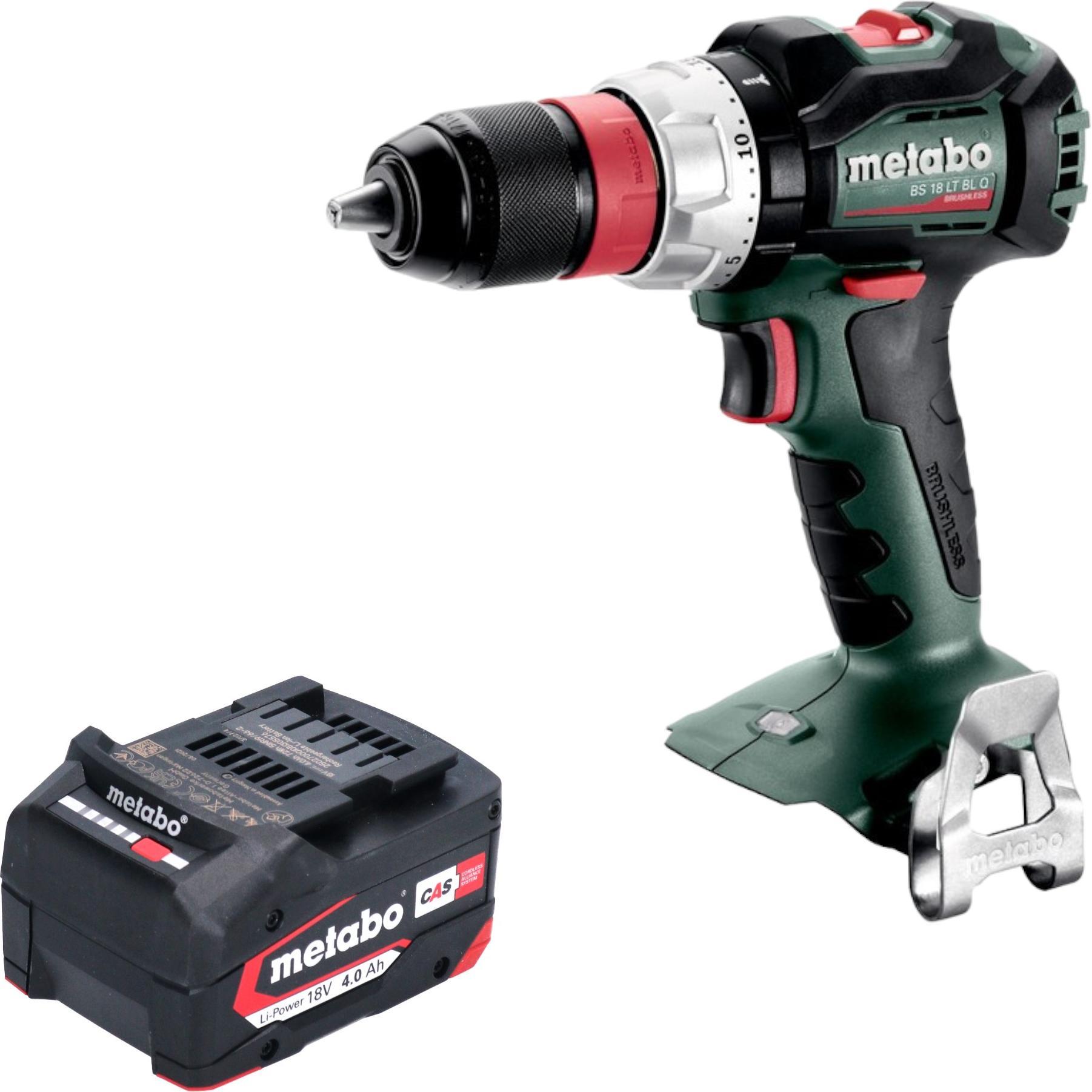 Metabo, Bohrmaschine + Akkuschrauber, BS 18 LT BL Q Akku Bohrschrauber 18 V 75 Nm Brushless + 1x Akku 4,0 Ah - ohne Lade...