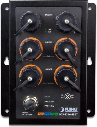 Produktbild Planet Industrial EN50155 4-Port 10/100/1000T PoE Switch + 2-Port Gigabit Uplinks 144 Watts PoE Budget (4 Ports)