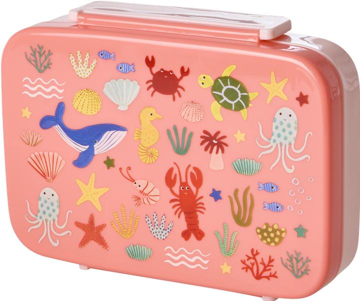 Rice - Plastic Lunchbox with 6 Rooms - Coral Ocean Print - Coral