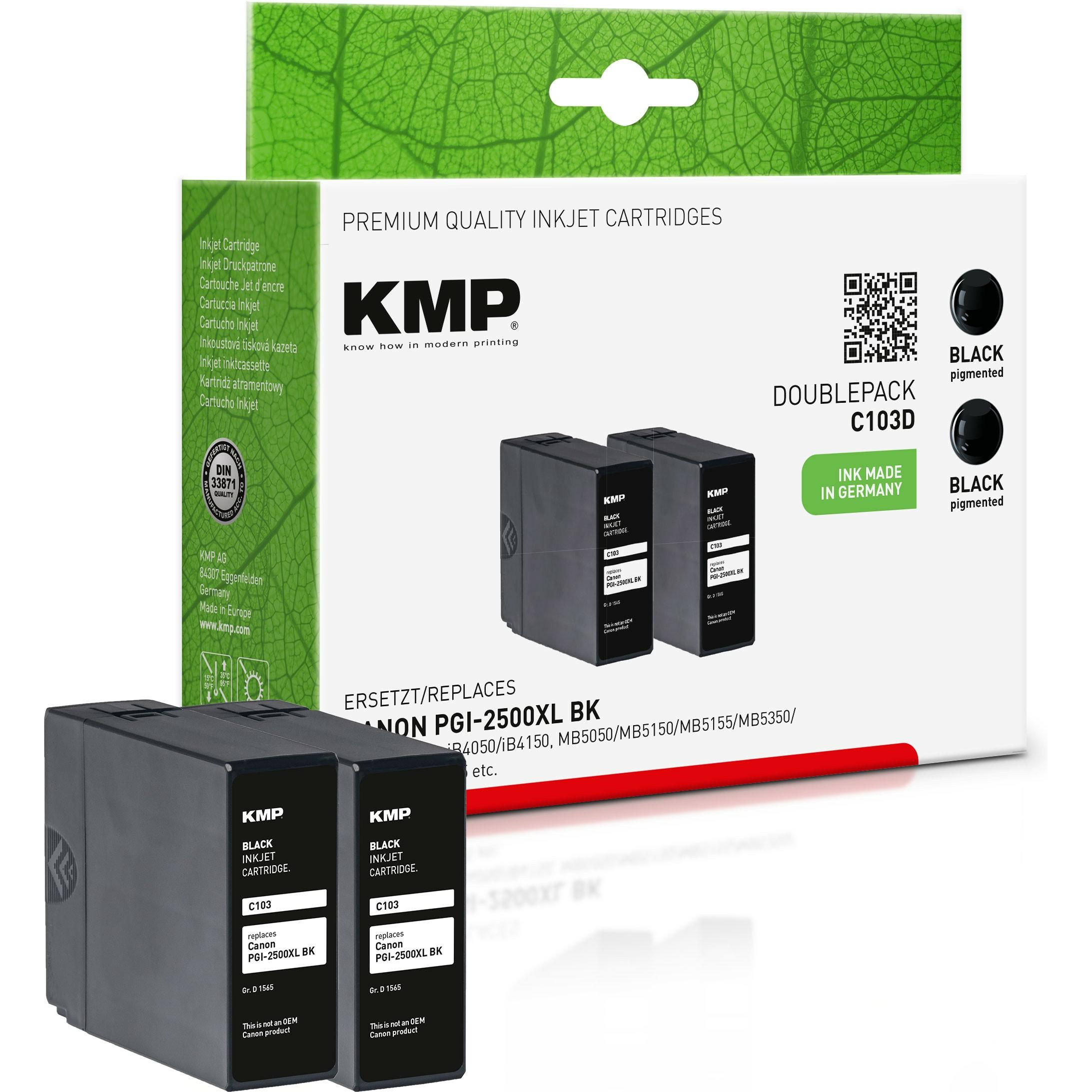 KMP, Druckerpatrone, Tinte ersetzt 2x PGI2500XLBK (9254B001) (BK)