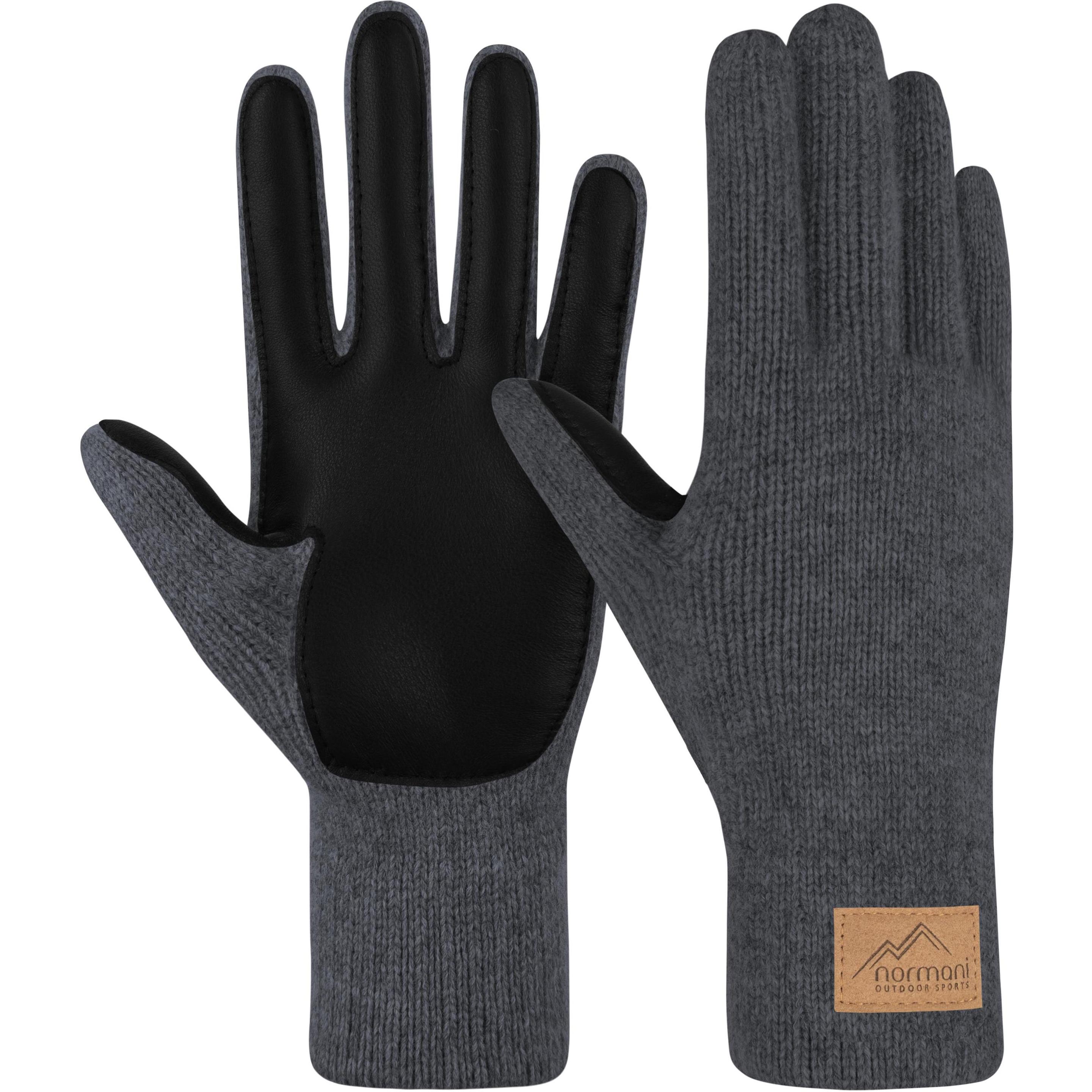 Normani, Damen, Handschuhe, Damen Merino Strick-Fingerhandschuhe mit Schafleder „Nakara" - 9643, Grau, (7.5)
