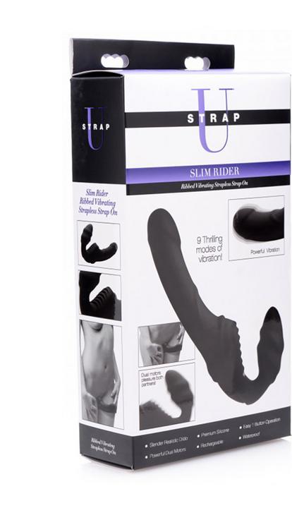 Productafbeelding XR Brands Slim Rider Ribbed Vibrating Strapless Strap-on
