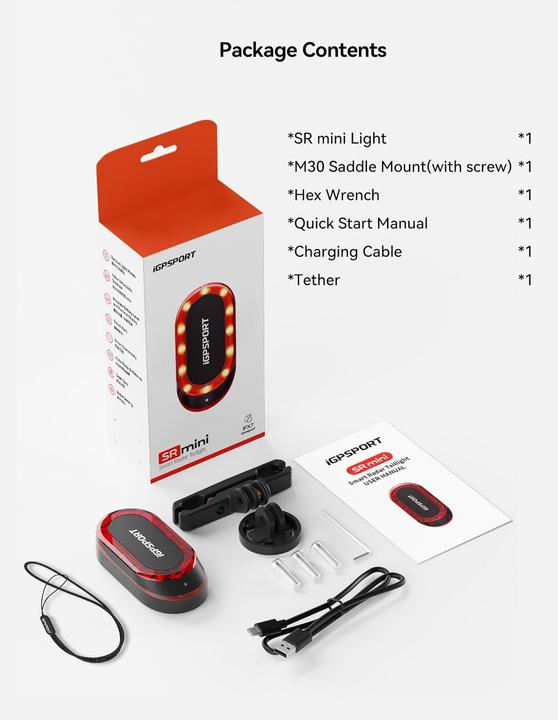 Immagine prodotto iGPSport Bike light, rear SR mini (40 lm)