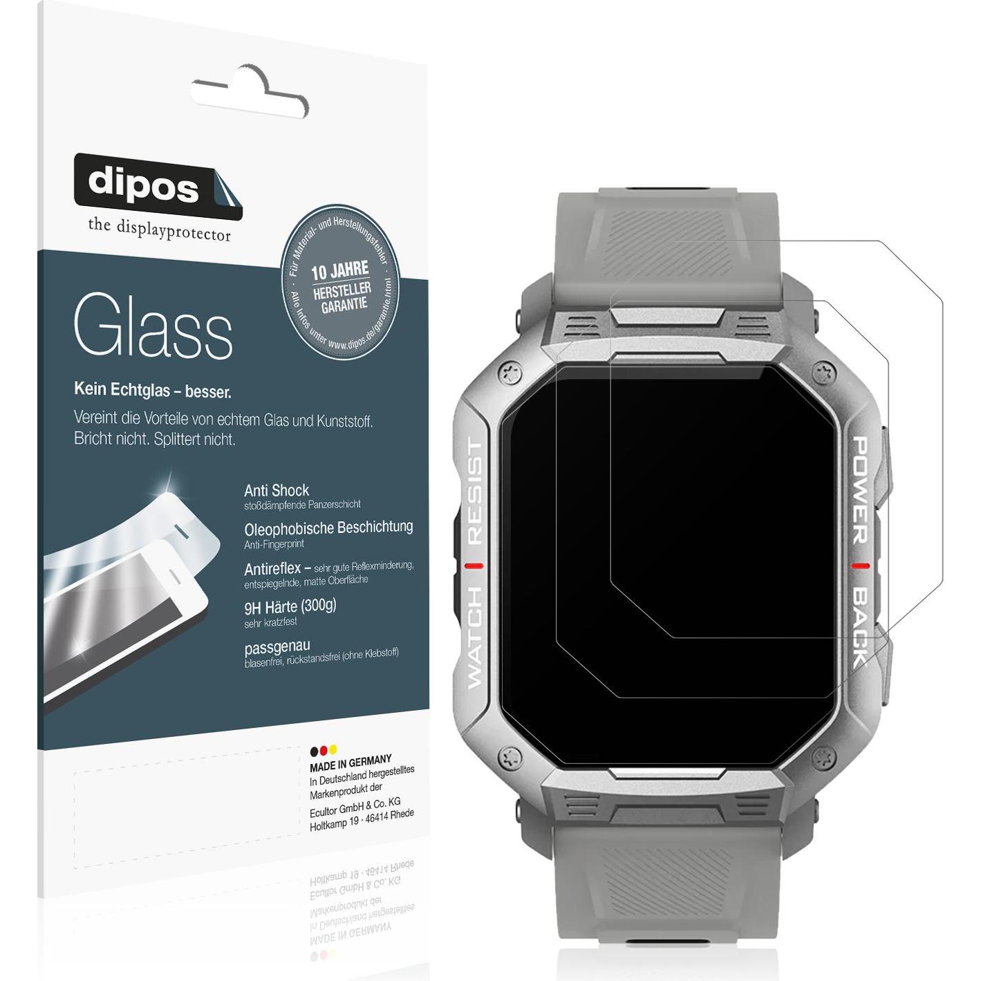 Dipos Anti-Shock Displayschutz Matt 9H, Smartwatch Schutzfolie, Transparent