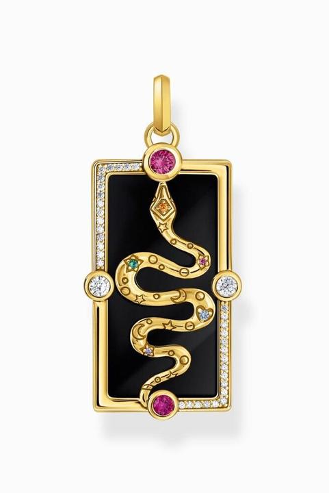 Immagine prodotto Thomas Sabo Ciondolo a catena Snake con smalto nero a freddo e pietre colorate placcato oro (Smalto, Argento 925, Smalto/argento)