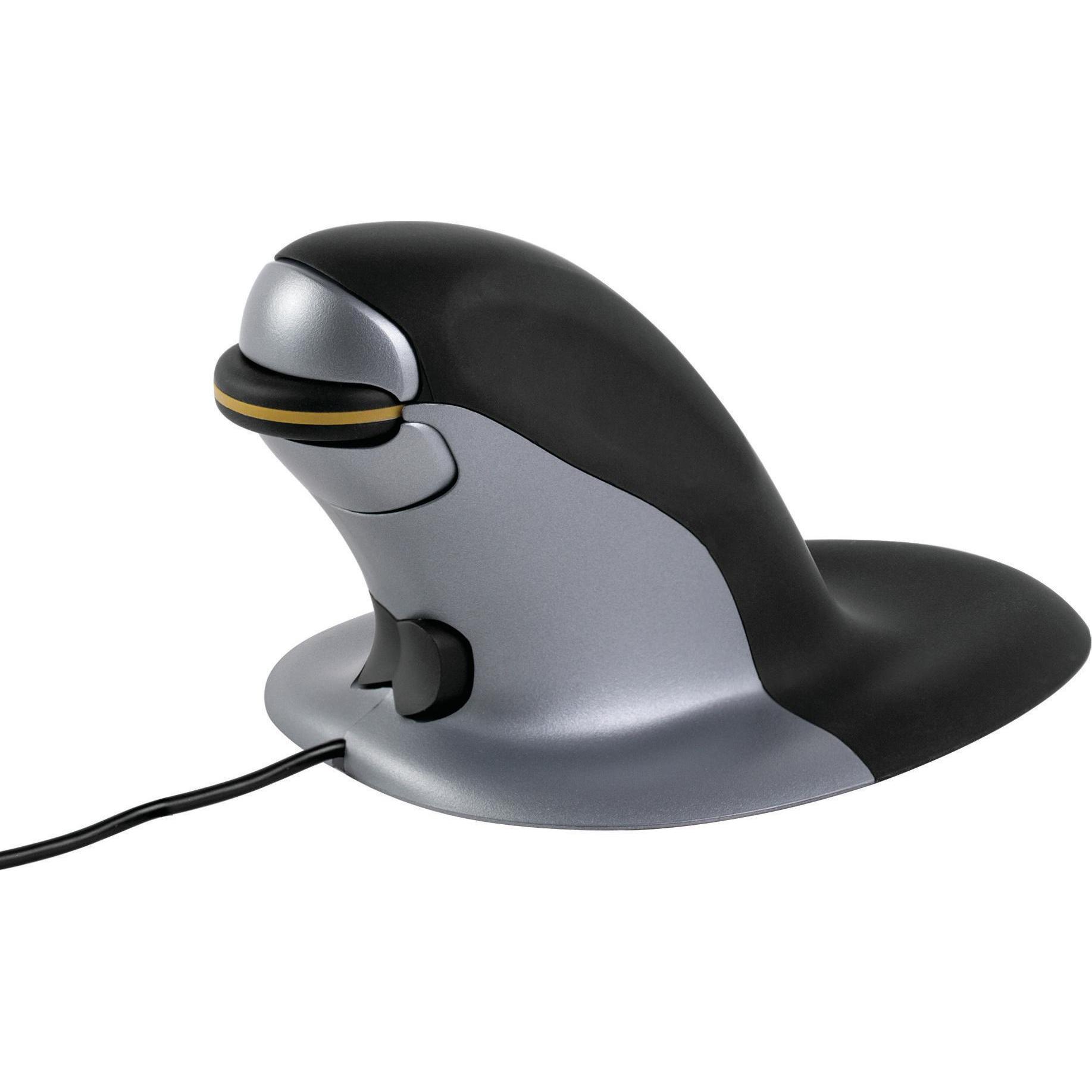 Fellowes Penguin Ergomaus, schwarz (Kabelgebunden), Maus, Schwarz, Silber
