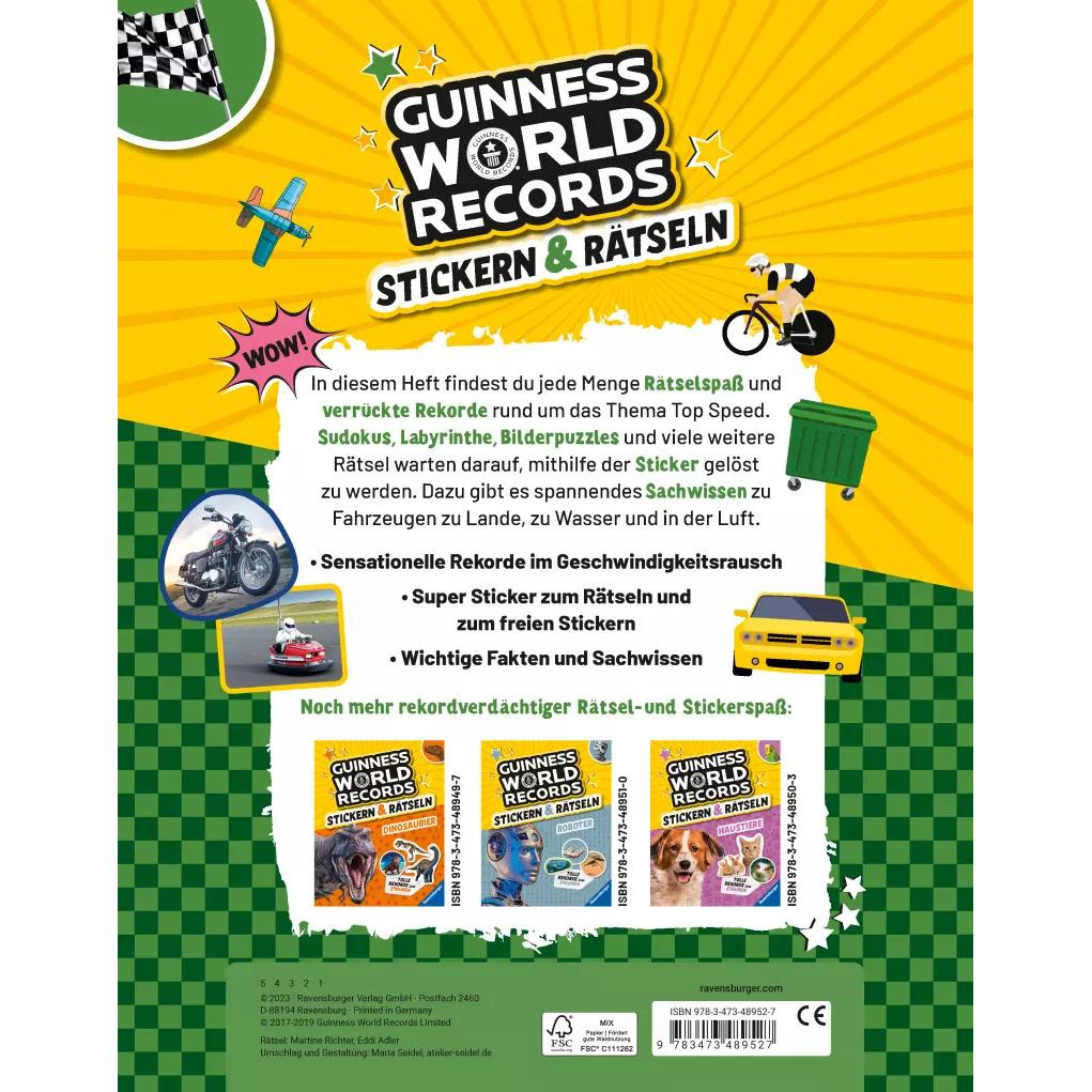 Thumbnail - Guinness World Records: Stickern & Rätseln – Top Speed, Kinderbücher von Martine Richter, Eddi Adler