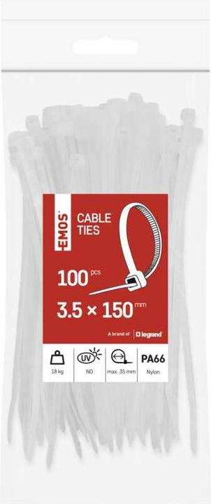 Produktbild Emos Kabelbinder 150×3,5, weiss, 100 Stk (150 mm, 100 Stk.)