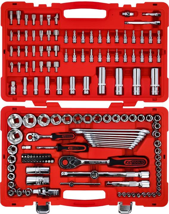 Produktbild KS Tools 1/4" + 1/2" CHROMEplus Steckschlüssel-Satz, 151 Teile, Flank Traction (1/4")