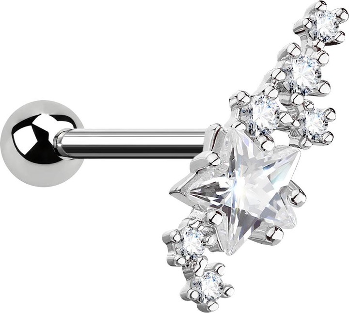 Produktbild Star Piercing Micro Barbell silber Kristallgruppe mit Stern silber (Chirurgenstahl 316L, Messing)