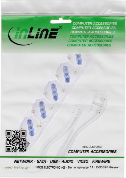 Actual product image InLine Socket strip ITALY, 6-way, with switch, 1.5m, white (6 x, CEE 7/3, 1.50 m)