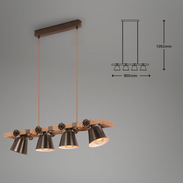 Produktbild Briloner Pendelleuchte, Holz, antik-grau, 4xE27/max. 40W exkl. (E27)